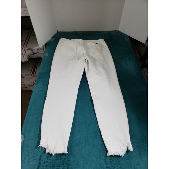 Kan Can Jeans Size 13 Womens White Stretch Fray Hem Pants Mid Rise Ladies Ankle - Picture 10 of 13